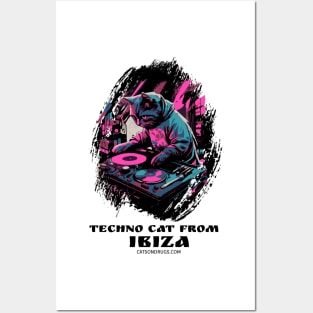 Techno Cat - Techno cat from Ibiza- Catsondrugs.com - rave, edm, festival, techno, trippy, music, 90s rave, psychedelic, party, trance, rave music, rave krispies, rave flyer Posters and Art